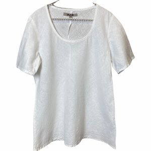 FLAX White Linen Scoop Neck Short Sleeve Tee SM